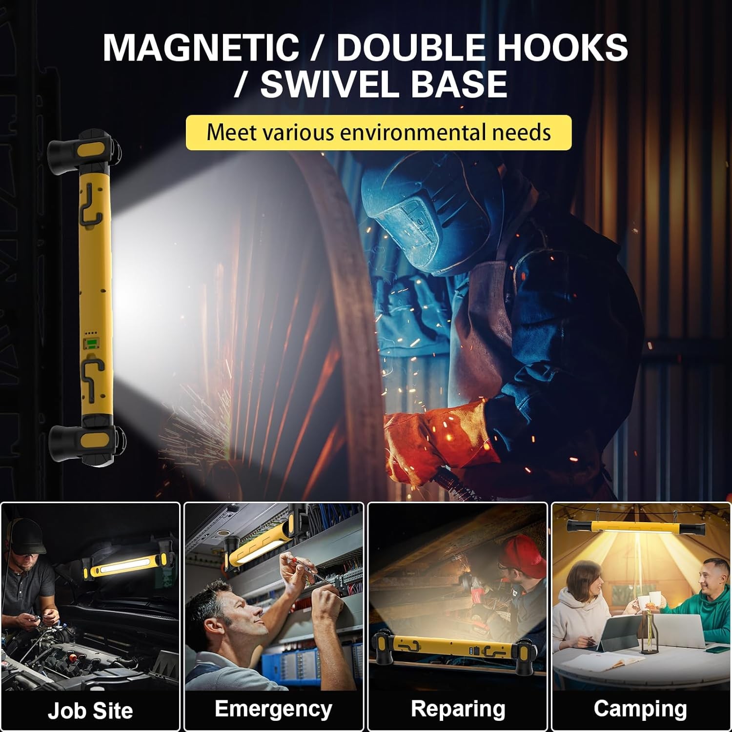 Under Hood Work Light Bar,LED Magnetic Light Bar with Hooks Cordless Rechargeabl