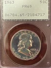 1963 50¢ Franklin Half Dollar PR65 PROOF PCGS RATTLER holder -Free Shipping-