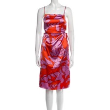 Christian Lacroix Midi Dress M Silky Satin Floral Cutout Resort Beach $460