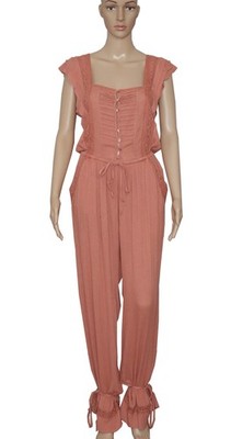 Free People FP One Sydney Jumpsuit Coral Peach Flutter Sleeve Pleated Lace New L