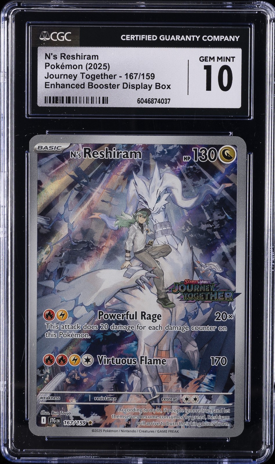 2025 POKEMON JOURNEY TOGETHER #167/159 N'S RESHIRAM CGC 10 GEM MINT