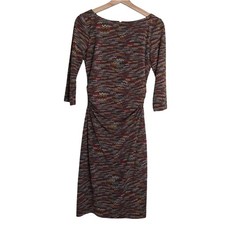 David Meister Sz 6 3/4 Sleeve Stretch Bodycon Ruched Waist Dress Abstract