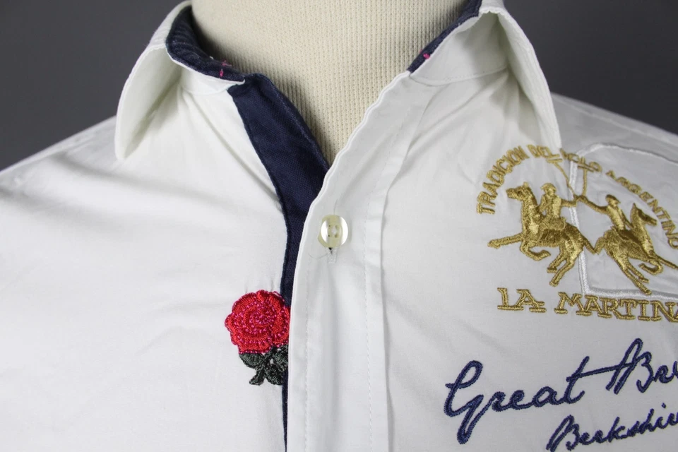 LA MARTINA Slim Fit White Cotton Long Sleeve Collared Button Down Shirt Size S - Image 4 of 4