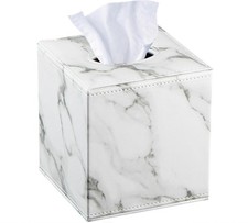 PU Leather Tissue Box Cover Square, Marble Facial Tissue Cube Box Holder