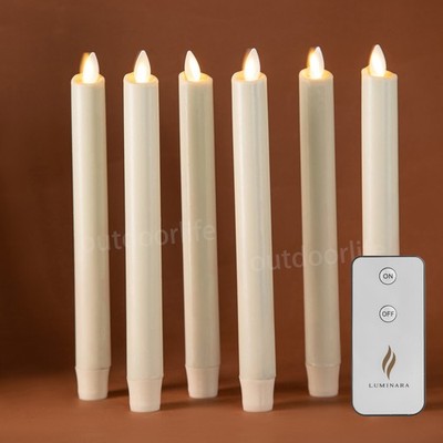 Luminara Flameless LED Wax Taper Candles with Moving Flame Remote Ivory 9.5'' 6pc