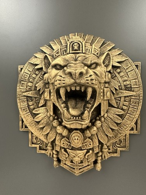 #ad Aztec Jaguar Warrior Wall Mount Mayan Sun Stone Plaque Tribal Sculpture Decor 9” $34.99