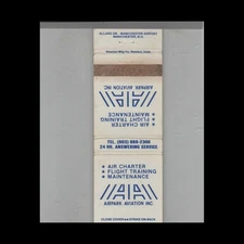 Matchbook Cover Aviation Airpark Aviation Air Charters Manchester, NH