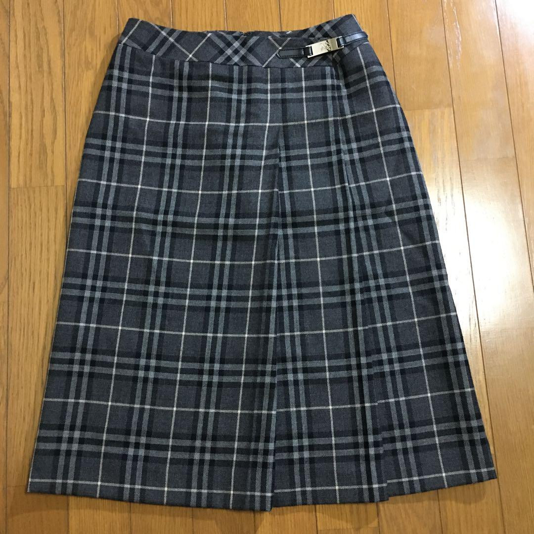 Burberry London Nova Check Knee-Length Skirt Wool Gray 36/S