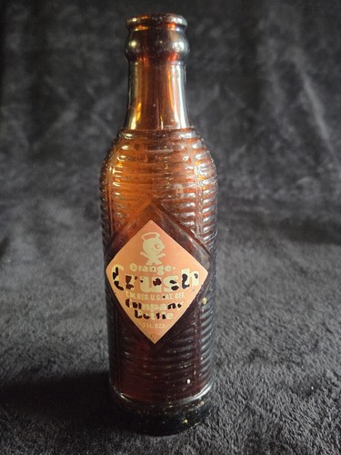 1940s Vintage Orange Crush Soda Pop Bottle 7oz, Brown/Amber Ribbed Reed Glass