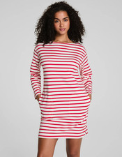 Limited stock SPANX® Cotton Boatneck Mini Dress - Ivory/SPANX® Red NEW WITH TAG