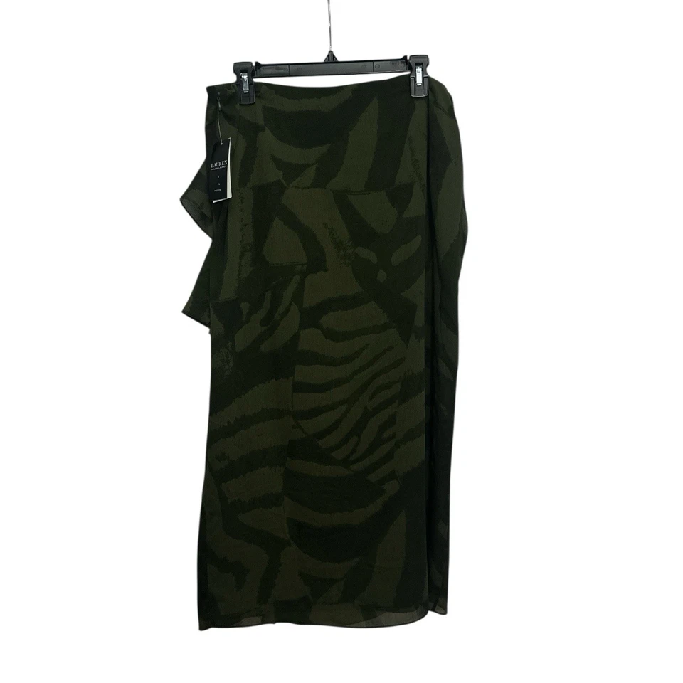 Saia Midi Lauren Ralph Lauren Estampa Zebra Georgette Tamanho 12 Pequena Babado Nova Com Etiqueta - Imagem 2 de 4