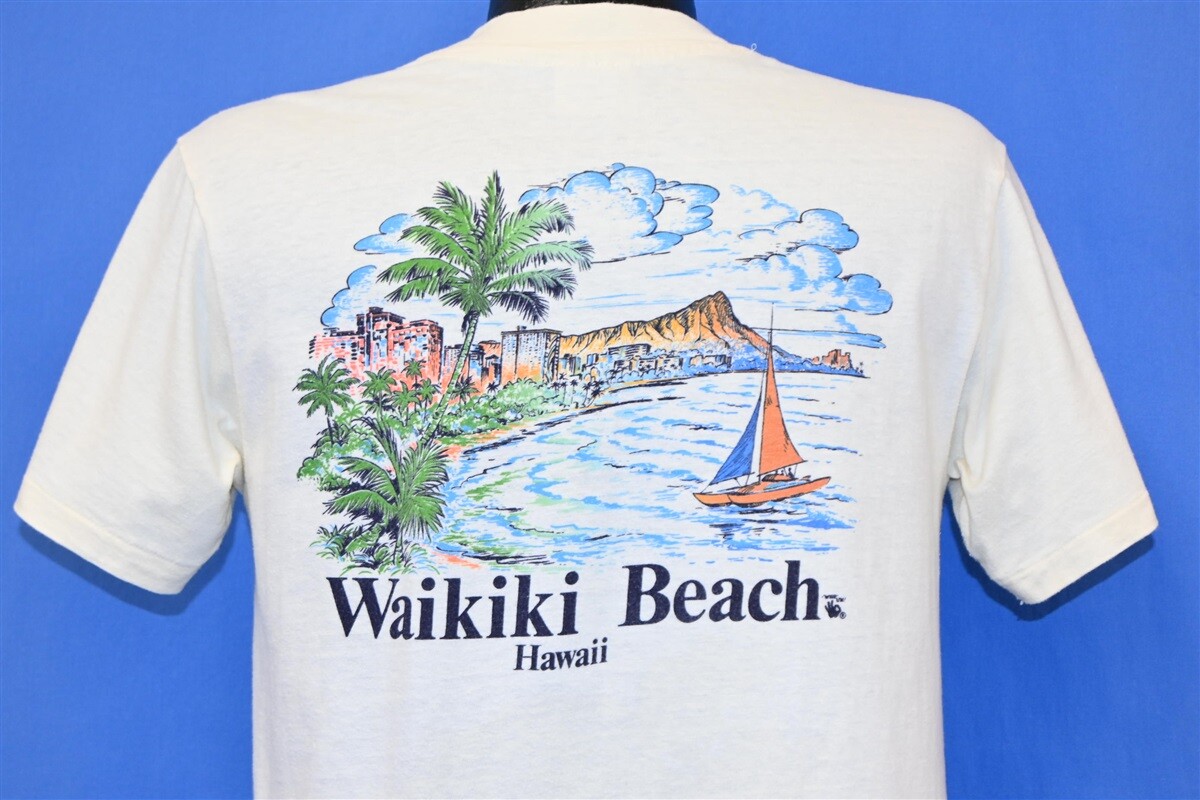 vintage 80s WAIKIKI BEACH HAWAII TROPICAL SAIL PALM TREE WHIP'EM