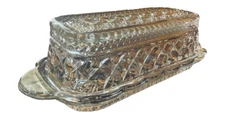Vintage Anchor Hocking Wexford Glass Covered Butter Dish Diamond Pattern 8”