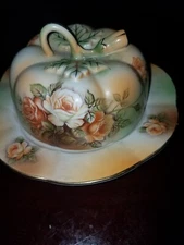 Covered Dish RS Stamped Butter Dish Floral Design Vintage 