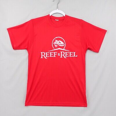 Reef & Reel Size XS Red Performance Poly Stretch Logo Fishing Shirt UPF 50+  
