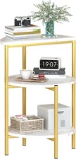 Marble Side End Table, 3-Tier Sofa Side Table,Small RoundWhite+Gold, 1 PCS