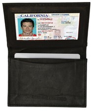BLACK GENUINE LEATHER MEN'S WALLET ID Window Expandable Card Pocket