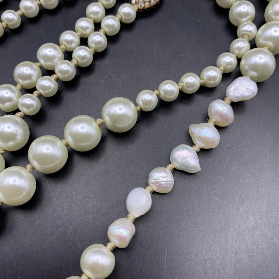 Collar largo de perlas Chicos imitación y agua dulce tono ámbar acento con cuentas 50 pulgadas Foto 3 de 4