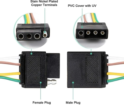 2ft 4-Pin Trailer Light Plug Wiring Harness Extension 18 AWG Flat Wire Connector - Picture 10 of 16