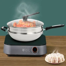 Large Honeycomb Wok Pan with Lid & Stainless Steel Steamer Cooking Pot Nonstick