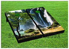 CORNHOLE BEANBAG TOSS GAME w Bags Game Board Waterfall Nature Sand Beach Set 721