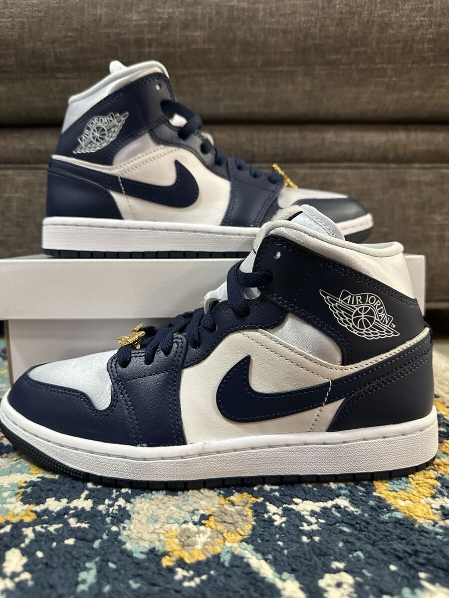 Size 7 - Nike Women's Air Jordan 1 Mid “Midnight Navy Gold Size 7 - Nike Women's Air Jordan 1 Mid “Midnight Navy Gold