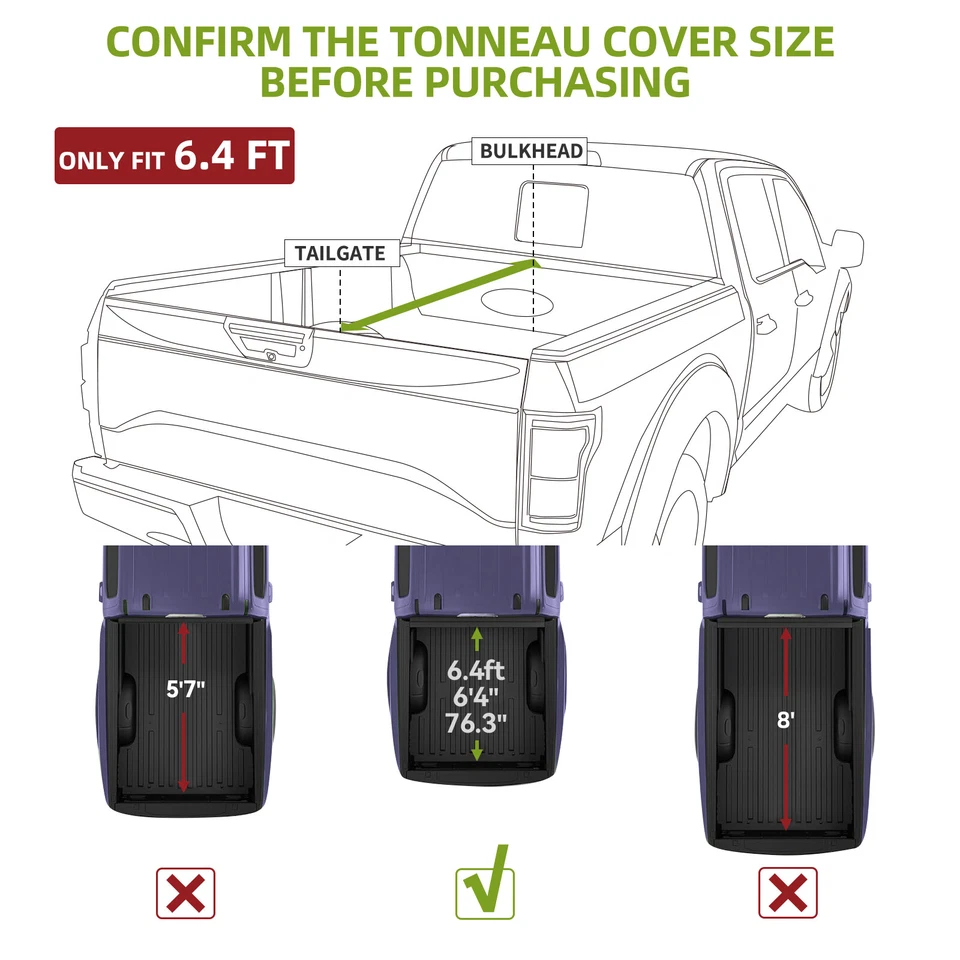 6.4FT Hard Quad-fold Tonneau Cover For 2003-2025 Dodge Ram 1500 2500 3500 On Top — 第 2/4 张图片