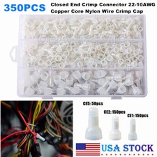 350Pcs Closed End Crimp Cap 22-10 AWG Copper Core Nylon Terminal Wire Connectors