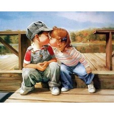Paint By Numbers Adults kids First Kiss Happines DIY Painting Kit 40x50CM Canvas