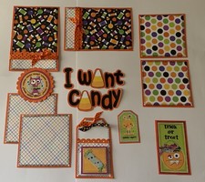 I WANT CANDY "Halloween" Premade Scrapbook Page Mat Set SEWN