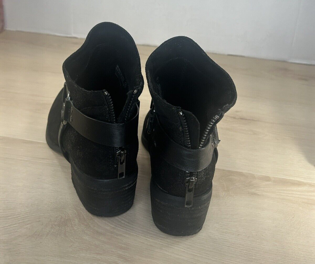 Not Rated Western Harness Women Ankle Boots Size 7 Black Low Heel Cowboy Boho