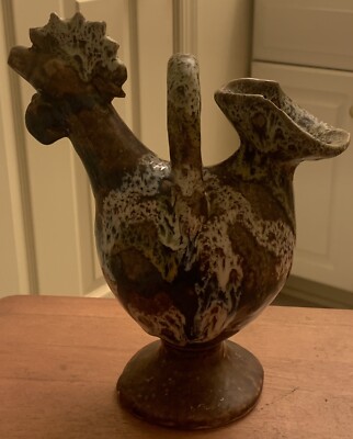 Vintage Spanish Rooster Pitcher Brown Glazed Ceramic. Very Rare 6 1/2 W 8 1/2 H