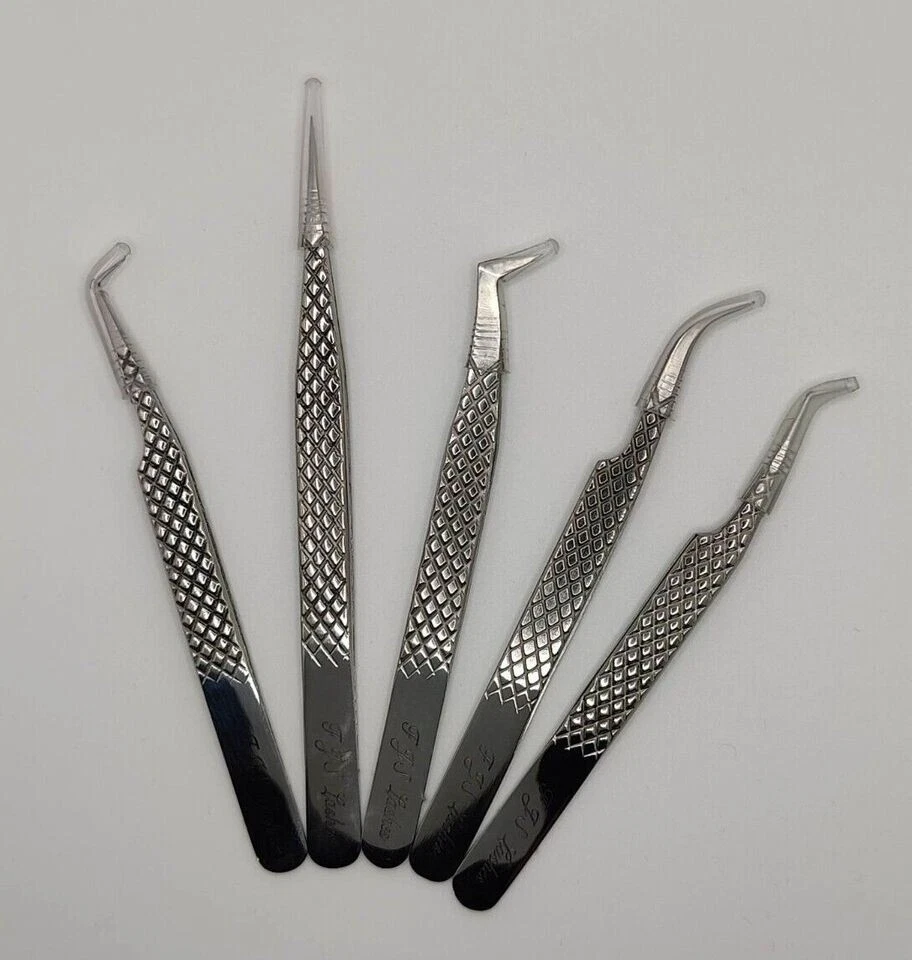 Set of 5 PCS of Eyelash Extension Tweezers Kit Diamond Grip for Lash Artists - Image 4 of 4