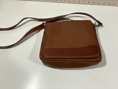Espirit Brown Faux Leather Purse Crossbody Strap Pockets 