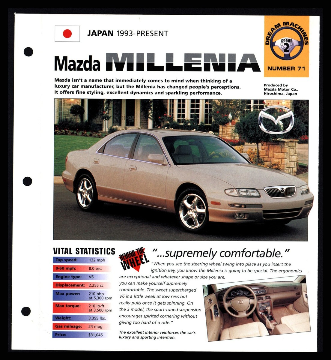 Mazda Millenia (Japan 1993-Now) Spec Sheet 1998 HOT CARS Dream