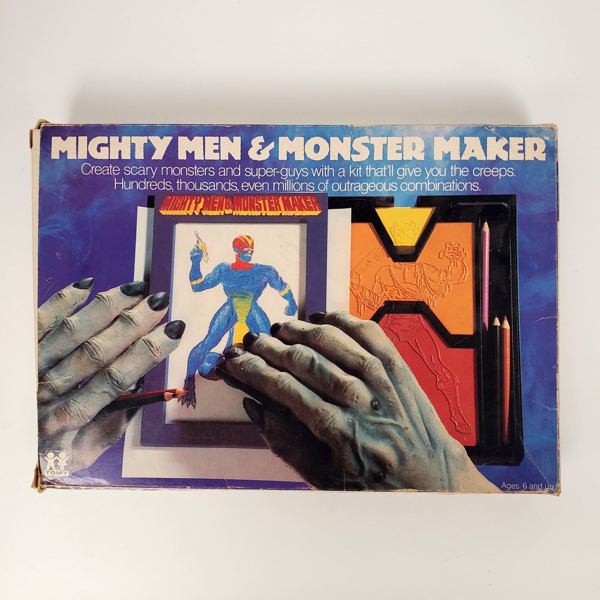 Vintage TOMY Mighty Men and Monster Maker Design Kit w/ 16 Plates