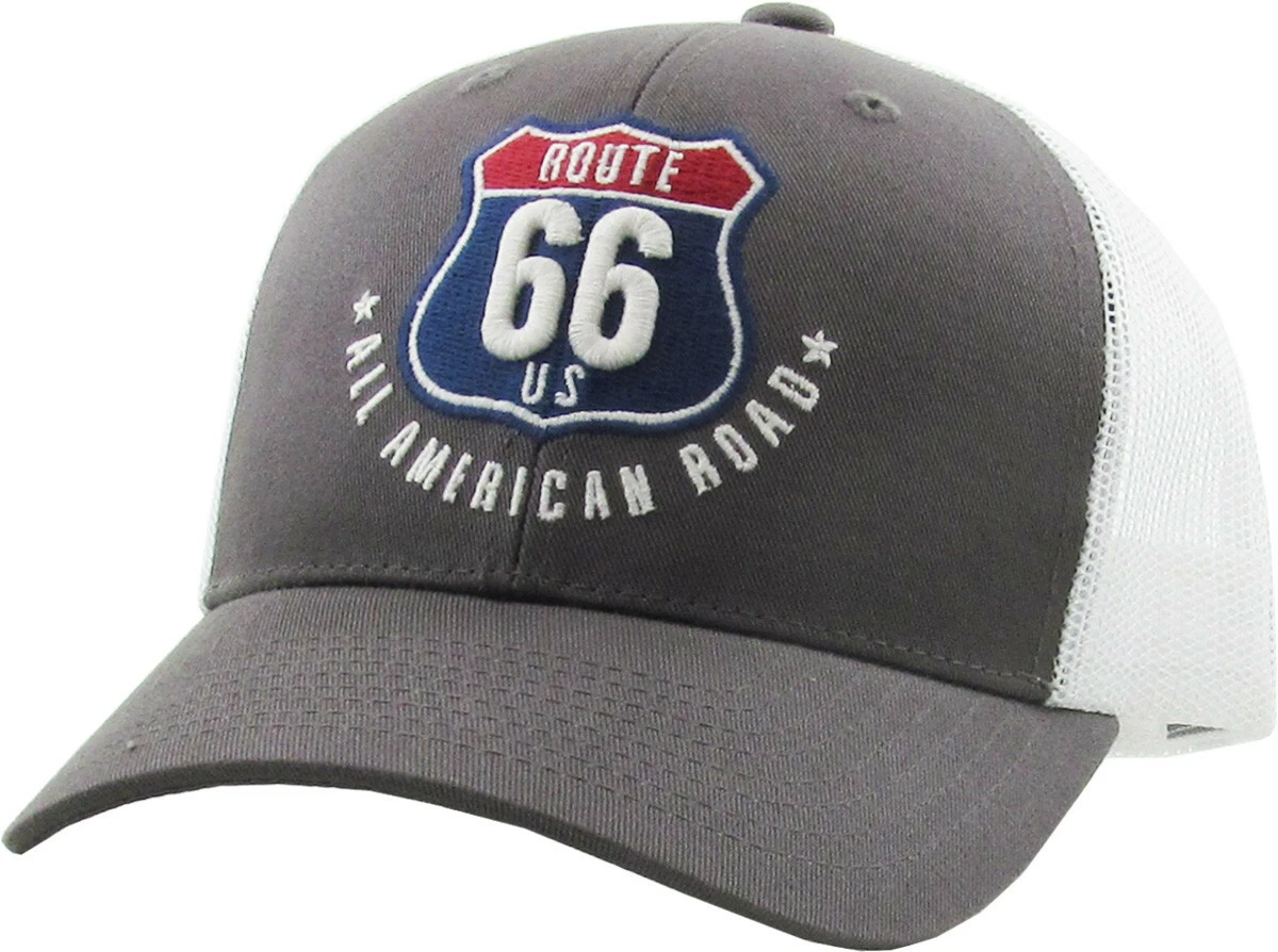 Route 66 All American Road Trip 2 tone Gray & White Snapback Cap Trucker Hat
