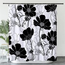 Black and White Shower Curtain Floral Aesthetic Shower Curtain for Bathroom F...