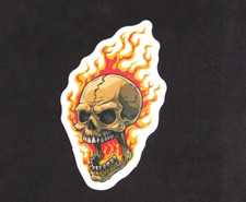 Angry Flaming Skull Sticker 3" x 1.75"