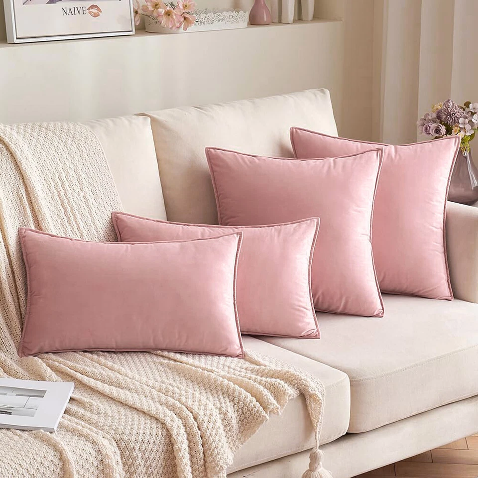 Funda de cojín lisa de terciopelo de 16" 18" 20" 24" de EE. UU. Decoración de sofá cama para el hogar Foto 3 de 4