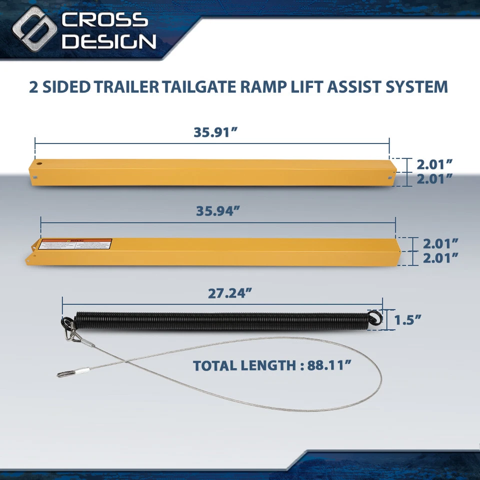Puerta trasera amarilla de 2 lados para remolque utilitario puerta y rampa sistema de asistencia de elevación 350 lb Foto 3 de 4