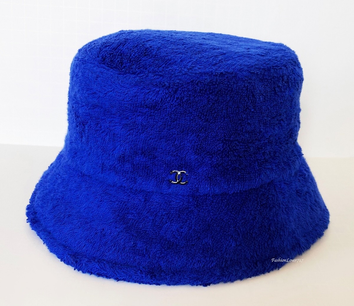 21C CHANEL BLUE TERRY CLOTH CC LOGO BUCKET CLOCHE HAT M | eBay