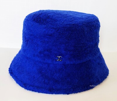 21C CHANEL BLUE TERRY CLOTH CC LOGO BUCKET CLOCHE HAT M | eBay
