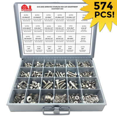 #ad #ad 18 8 Stainless Steel Hex Cap Screw Bolt Nut Washer 304 Assortment Kit 574 PCS $115.89