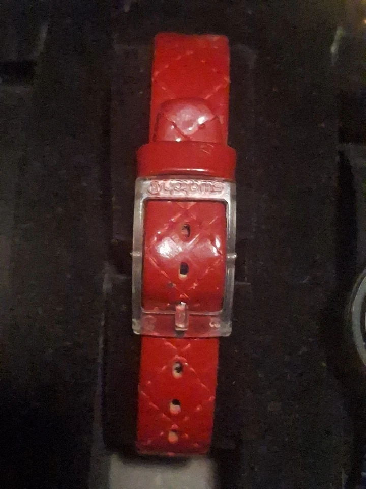 2003 Swatch Watch 25mm Silver Dial Quartz Original Red Leather Band Used Cond. - Image 2 of 4