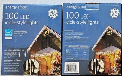 2x GE 100 LED Icicle Lights Model 739481   OPEN BOX, Holiday Christmas Decor