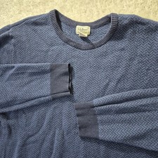 LL Bean Lambswool Sweater Men XLT Blue Herringbone Crewneck Luxury Preppy Office