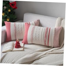 Christmas Pillow Covers 12x20 Inch Set of 2 Textured 20" x 12" Pack of 2 Red