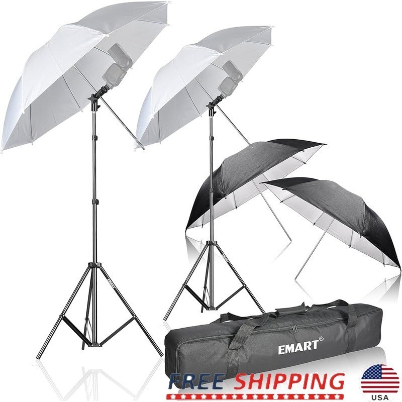 Flash Umbrella Studio Lighting Kit W/ Adjustable Stands & Li