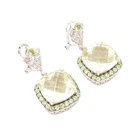 925 Sterling Silver Vintage Earrings Square Lime Quartz Halo Topaz  EG13150